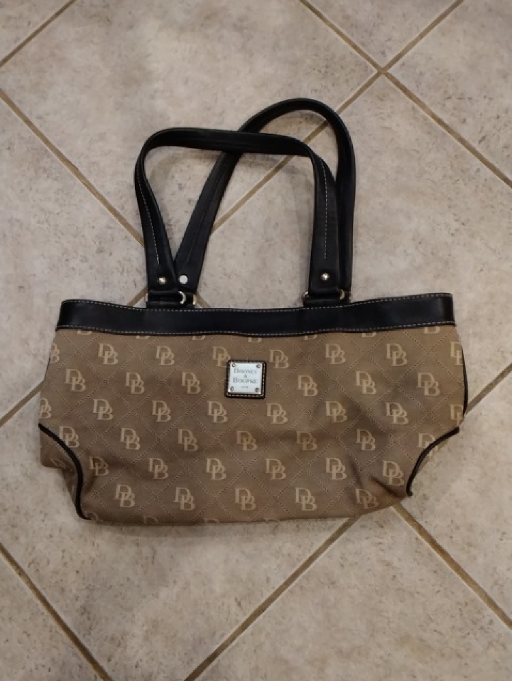 Dooney & Bourke Tan Logo Tote with Black Trim